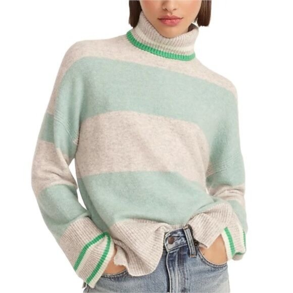 J. Crew Striped Turtleneck Sweater Supersoft Yarn Heather Silver Mint NWT - Picture 3 of 12